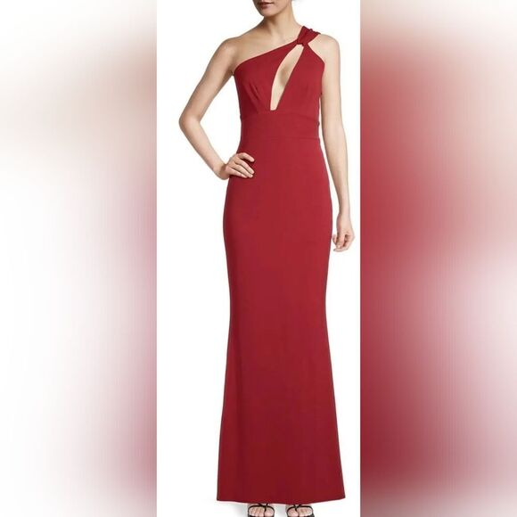 Katie May Edgy Asymmetrical One-Shoulder Gown Magenta Womens NWOT Size XS - Picture 1 of 5